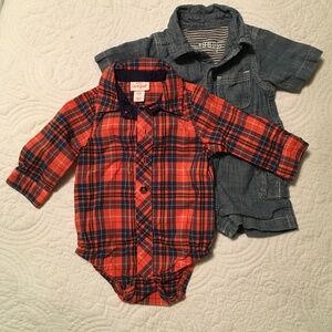 Baby Boy Plaid Shirt and Denim Romper Bundle